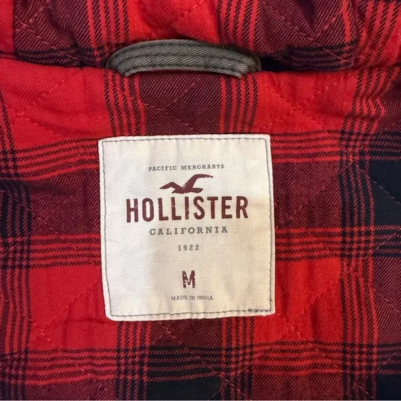 Hollister Y2K Utility Style Hooded Jacket with Red Buffalo Plaid Lining - Size M - Picture 4 of 9
